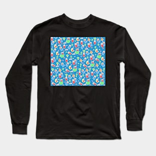 Space Cats on Blue Long Sleeve T-Shirt